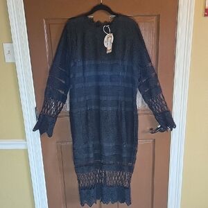 Boohoo-Black lace panelled midi dress Sz 24 NWT.